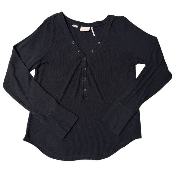 Urban Outfitters Tops - Urban Outfitters Out From Under Black Long Sleeve Henley Tee Ribbed Large Cozy